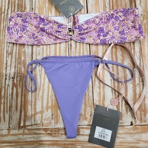 Nwt House of CB Medea Ravello Floral Violet Purple‎ Bandeau Thong Bikini XL